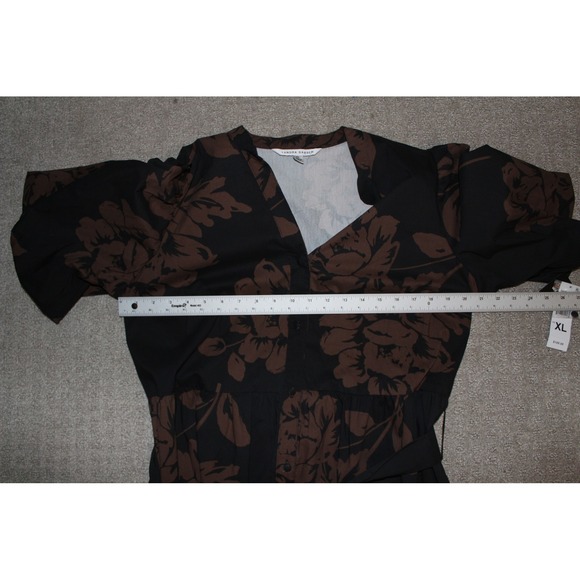 Sandra Darren Womens XL Floral Maxi Dress Black Brown Tiered Puff Sleeve 78345BK - Picture 6 of 12